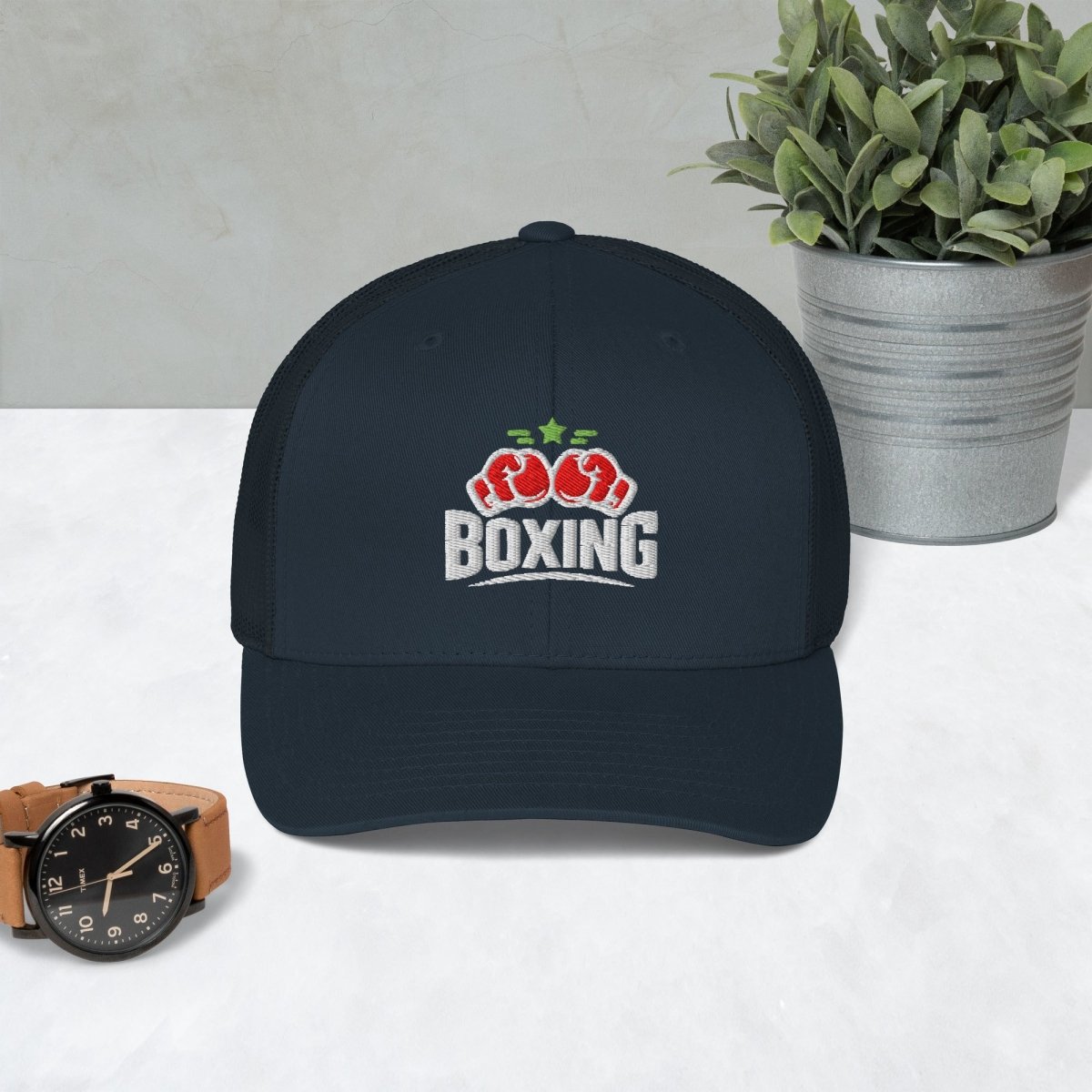Minimalist Boxing Cap – Bold Black & White Embroidered Hat with Lime Accent - OuSfian