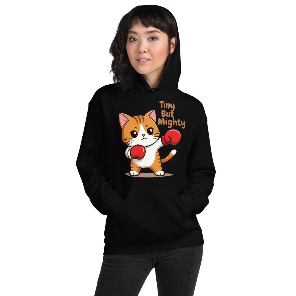Tiny But Mighty Boxing Cat Unisex Hoodie – Cute Fighter Kitten Sweatshirt - OuSfian