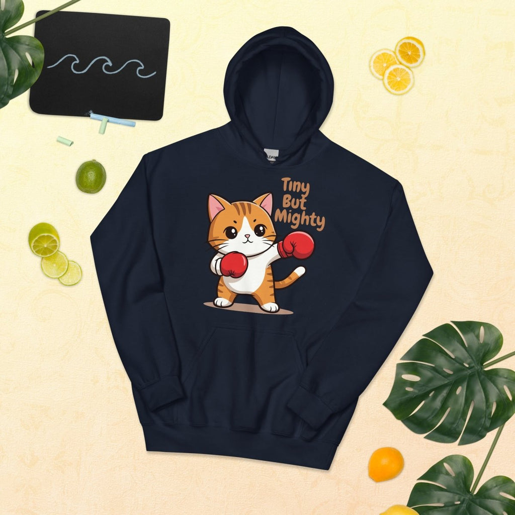 Tiny But Mighty Boxing Cat Unisex Hoodie – Cute Fighter Kitten Sweatshirt - OuSfian