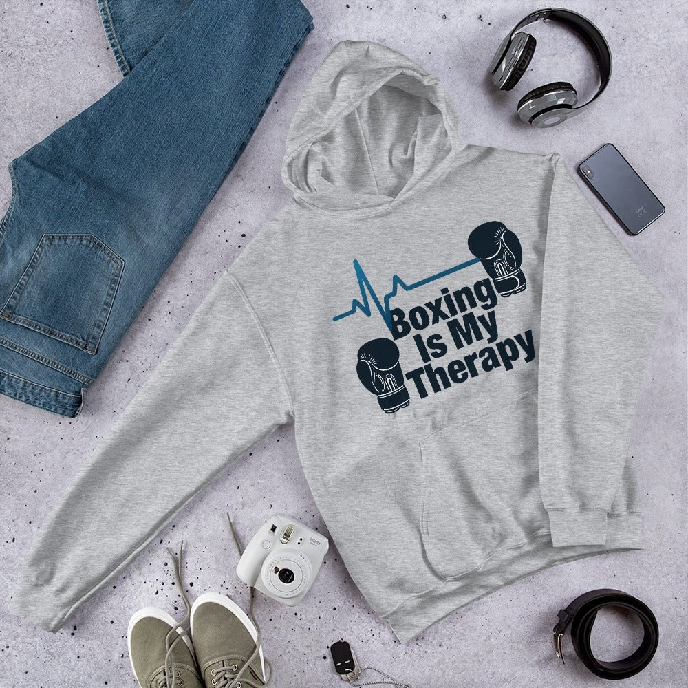 Boxing Is My Therapy Unisex Hoodie – Train Hard Fight Strong Sweatshirt - OuSfian