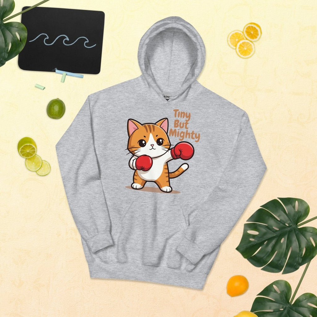 Tiny But Mighty Boxing Cat Unisex Hoodie – Cute Fighter Kitten Sweatshirt - OuSfian