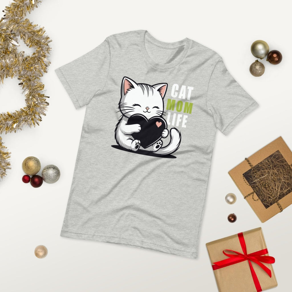Cat Mom Life T-Shirt – Cute Cat Lover Heart Graphic Tee for Women - OuSfian