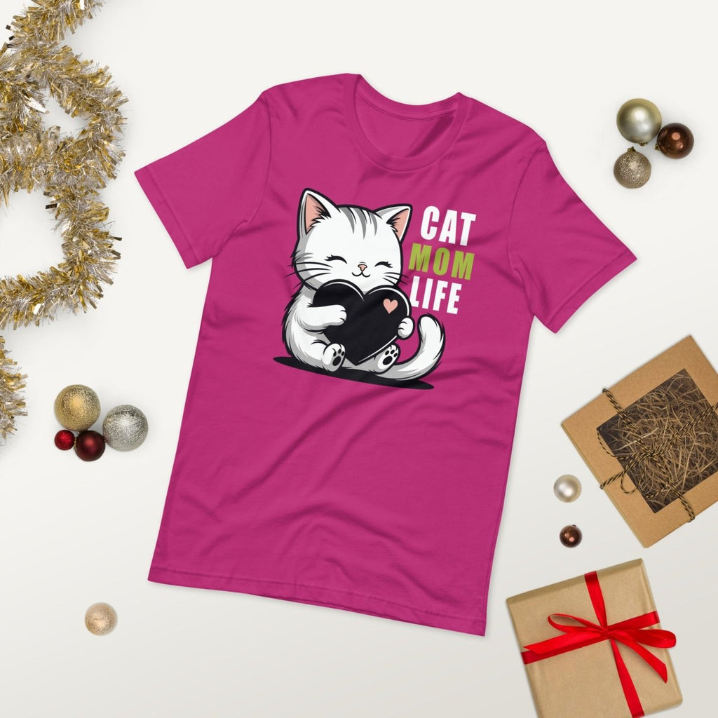 Cat Mom Life T-Shirt – Cute Cat Lover Heart Graphic Tee for Women - OuSfian