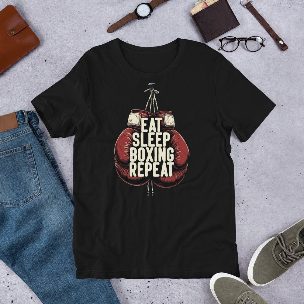Eat Sleep Boxing Repeat Unisex T-Shirt – Boxing Lover Gym Fighter Tee - OuSfian