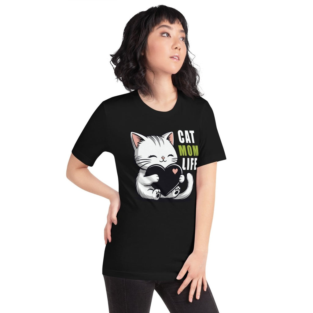 Cat Mom Life T-Shirt – Cute Cat Lover Heart Graphic Tee for Women - OuSfian