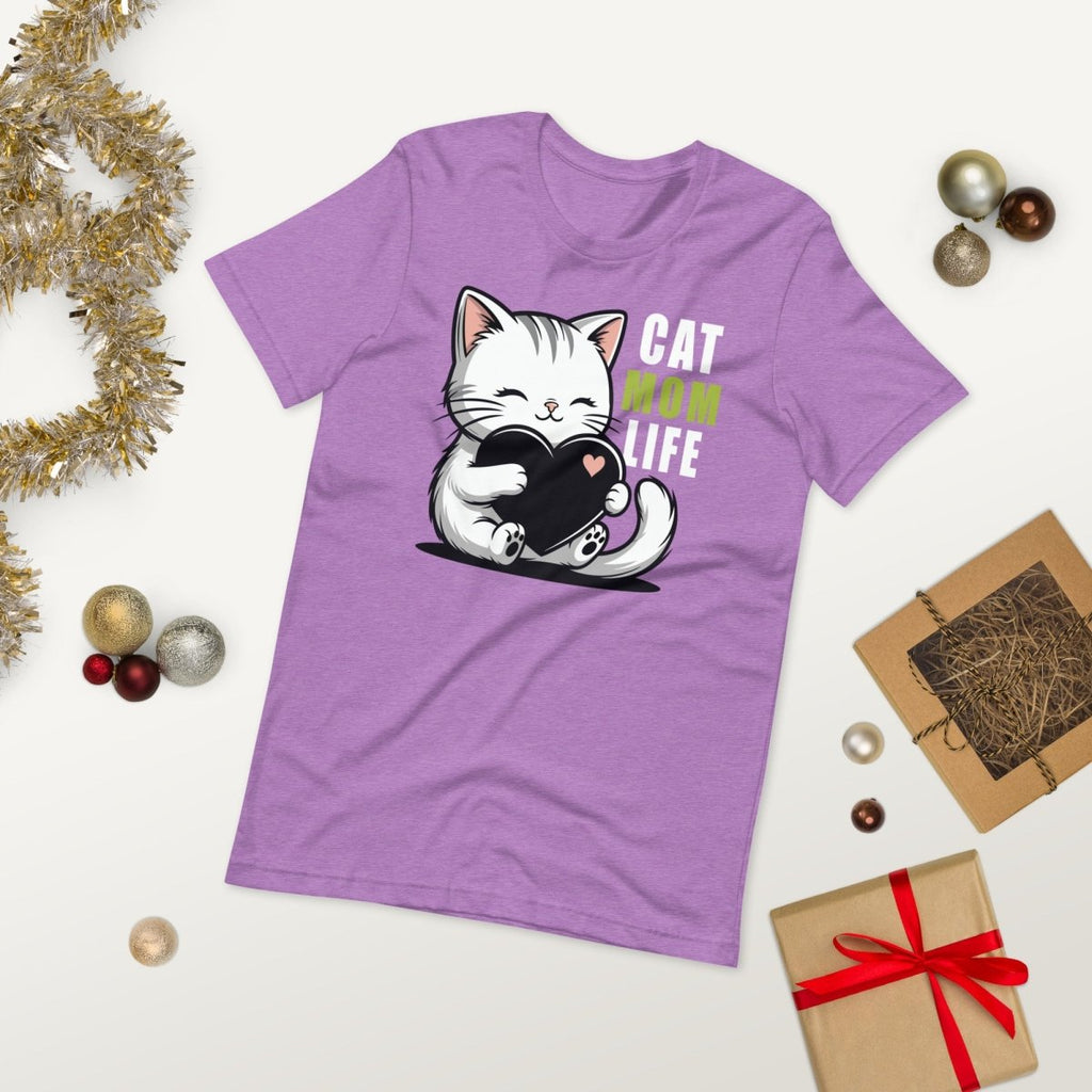 Cat Mom Life T-Shirt – Cute Cat Lover Heart Graphic Tee for Women - OuSfian