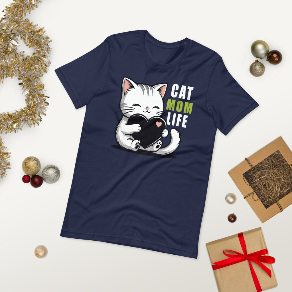 Cat Mom Life T-Shirt – Cute Cat Lover Heart Graphic Tee for Women - OuSfian