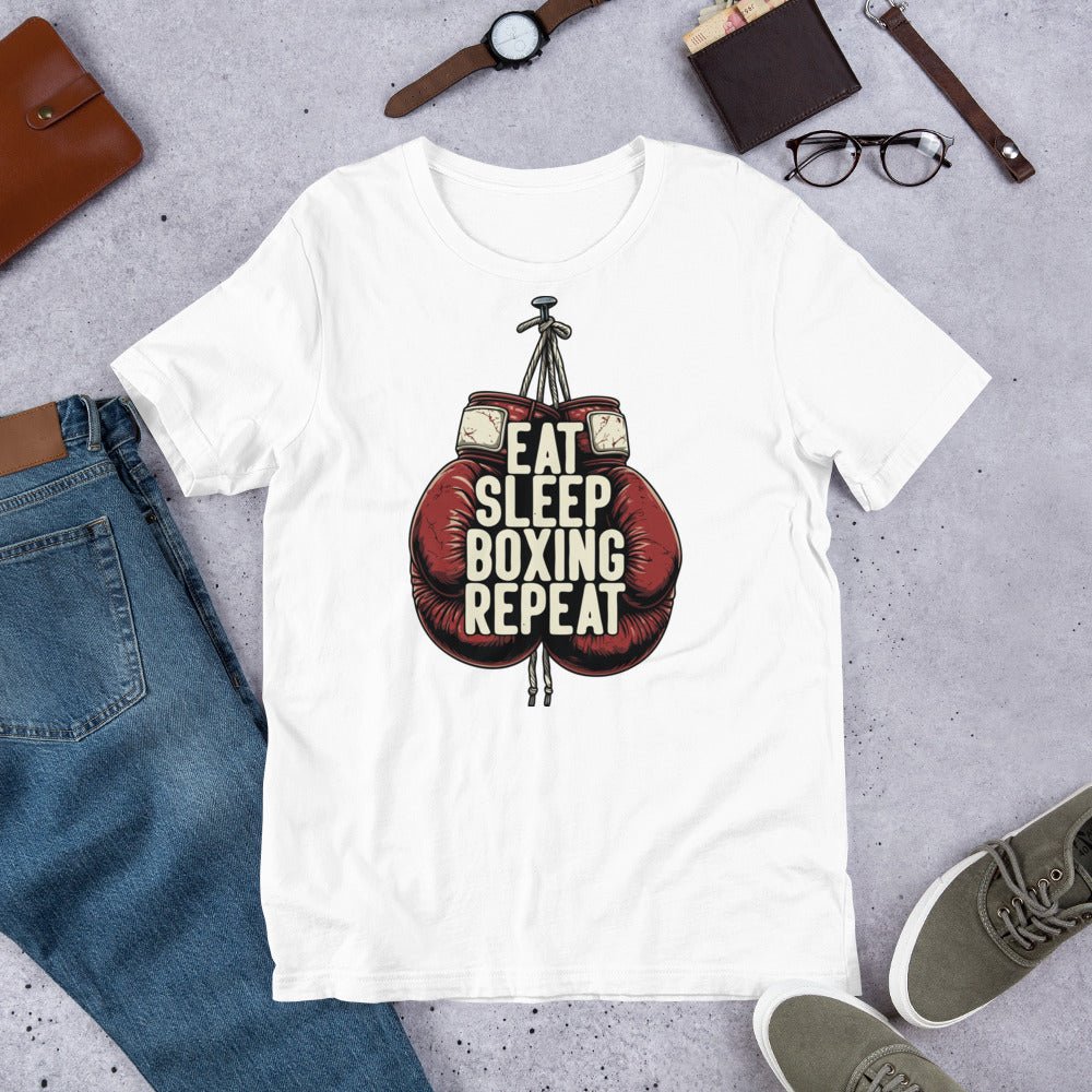 Eat Sleep Boxing Repeat Unisex T-Shirt – Boxing Lover Gym Fighter Tee - OuSfian